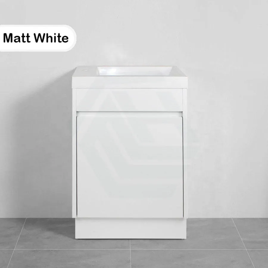 500x250x940mm PVC Filmed Floor Mini Bathroom Vanity Matt White Ceramic Top Freestanding With Kickboard