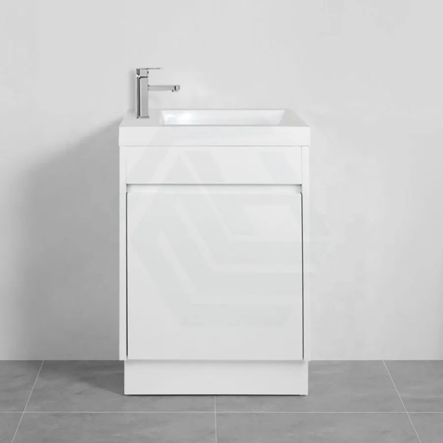 500x250x940mm PVC Filmed Floor Mini Bathroom Vanity Matt White Ceramic Top Freestanding With Kickboard
