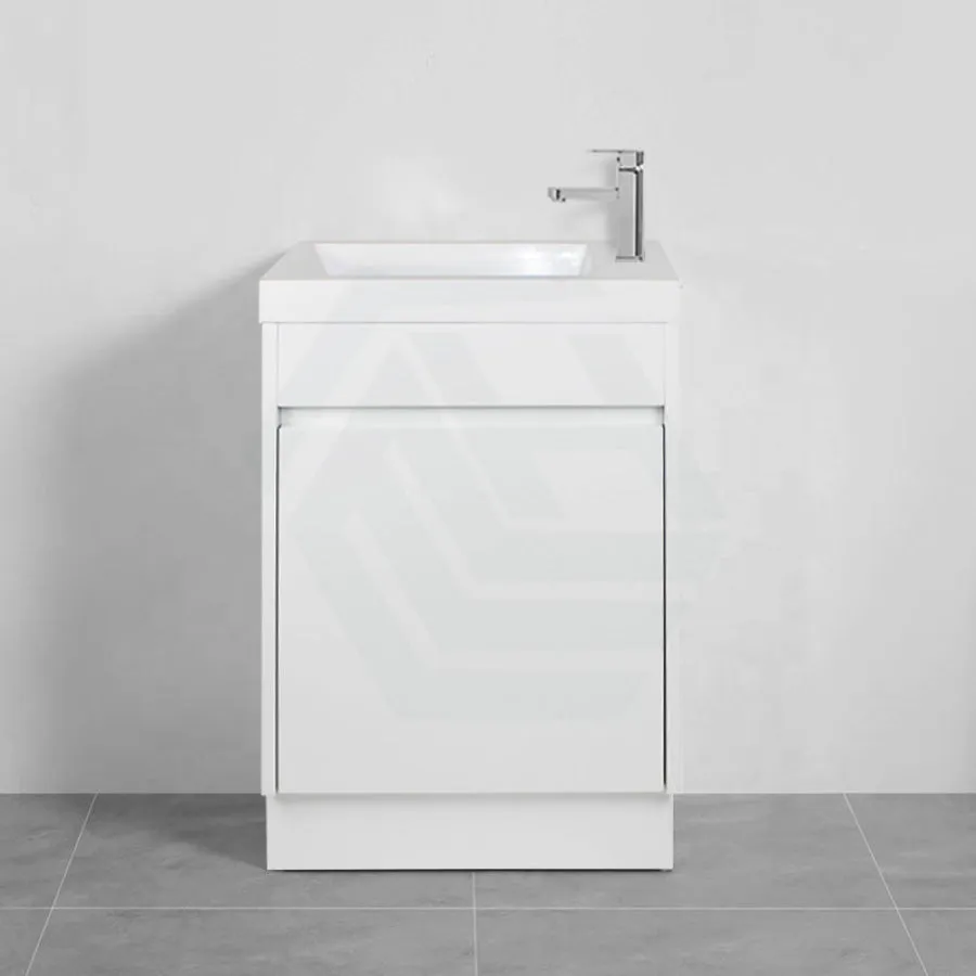 500x250x940mm PVC Filmed Floor Mini Bathroom Vanity Matt White Ceramic Top Freestanding With Kickboard