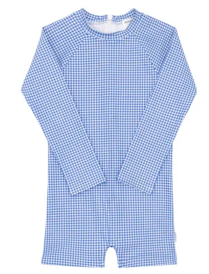 LS Rashguard One Piece | Blue Gingham