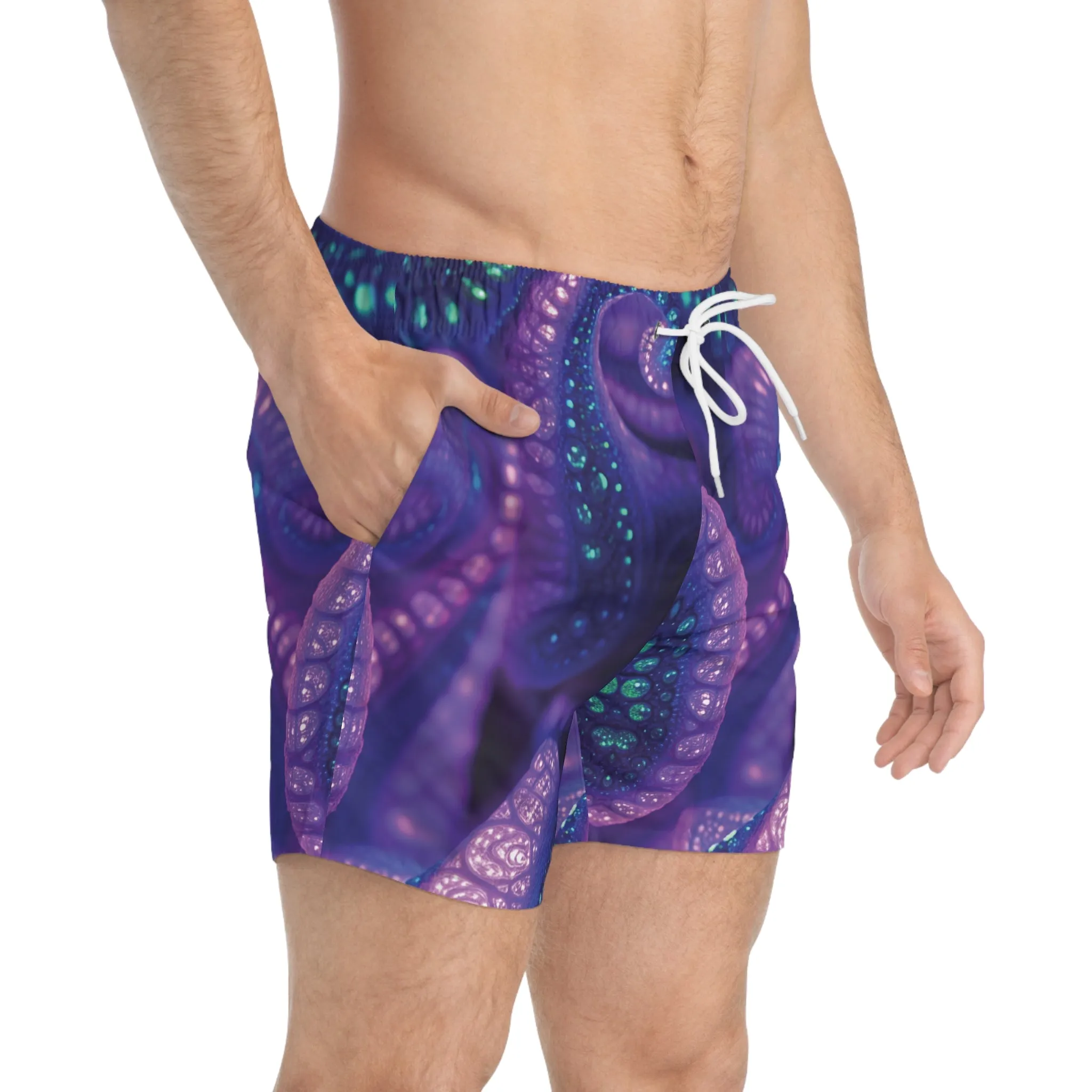 Men's Swim Trunks - Neon Purple Octopus Tentacles Design by Nina Sharae Swimwear