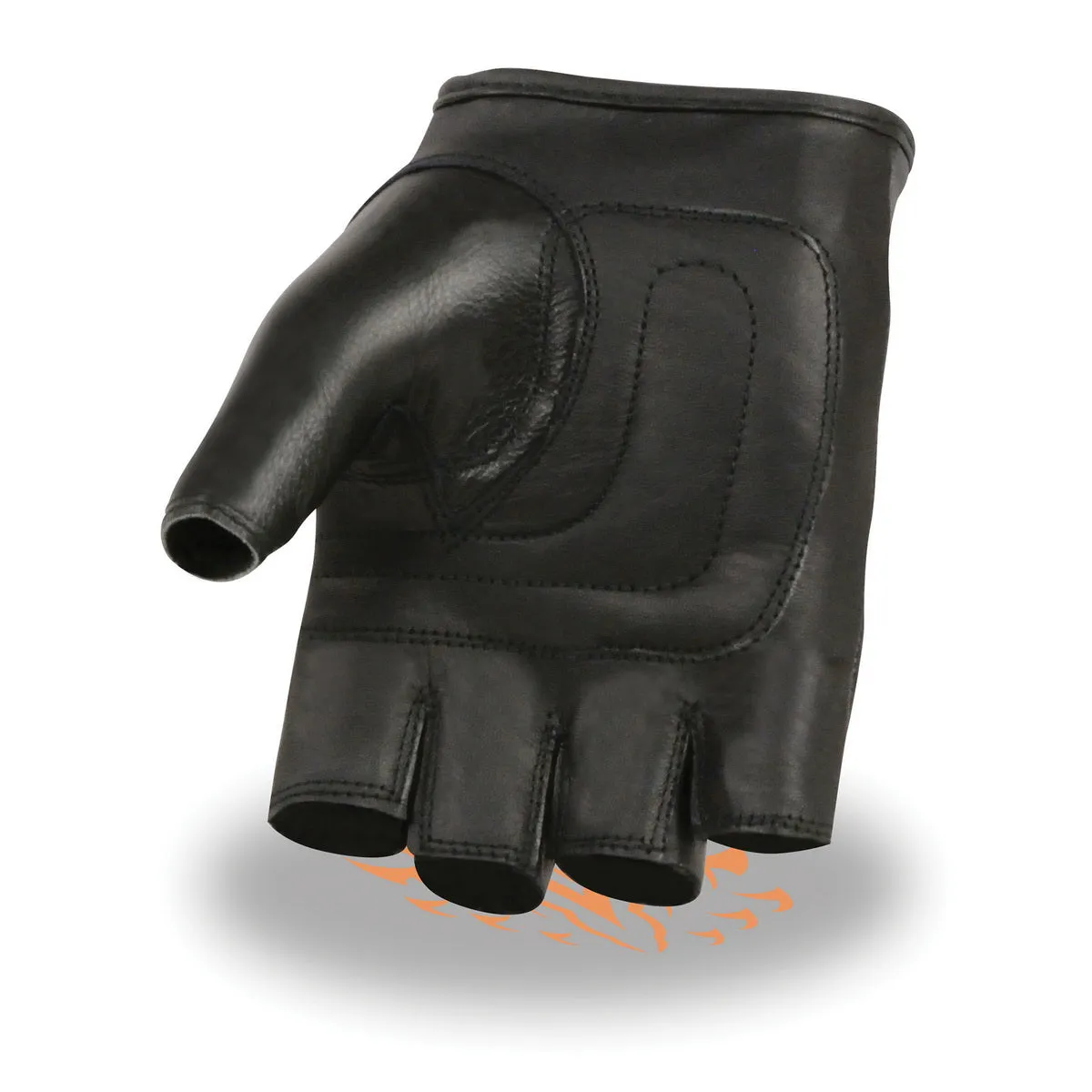 Milwaukee Leather SH353 Men's Black Leather Gel Padded Palm Fingerless Motorcycle Hand Gloves W/ Embroidered Skull & Bones