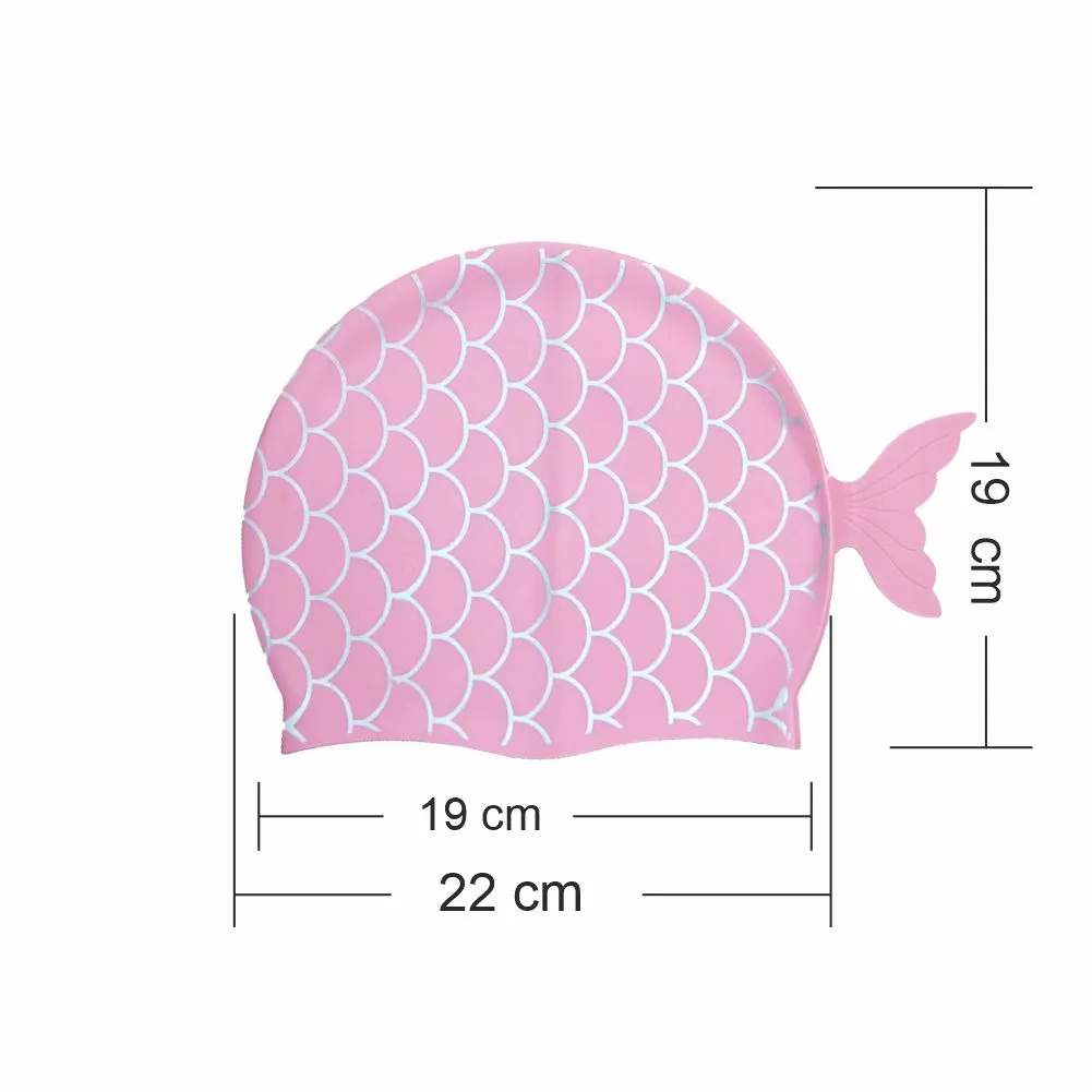 Scales Pink Fishy , Silicone Kids Swim Cap, 5 years -15 years
