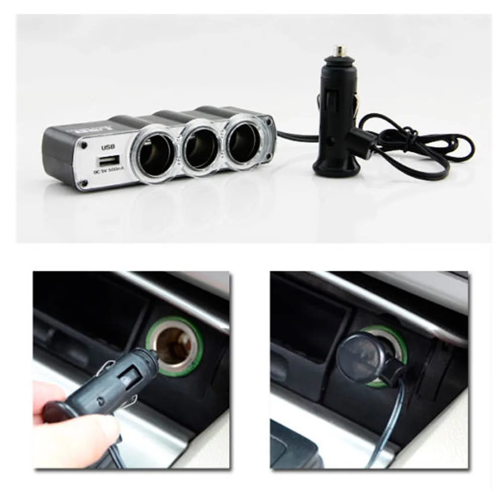 USB Port 3 Way Car Cigarette Lighter Socket Splitter 12V/24V Charger Adapter New