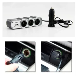 USB Port 3 Way Car Cigarette Lighter Socket Splitter 12V/24V Charger Adapter New